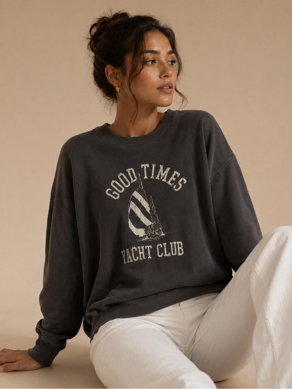 Z Supply Good Times Yacht Club Graphic Sweatshirt Women's Large Coastal Vintage